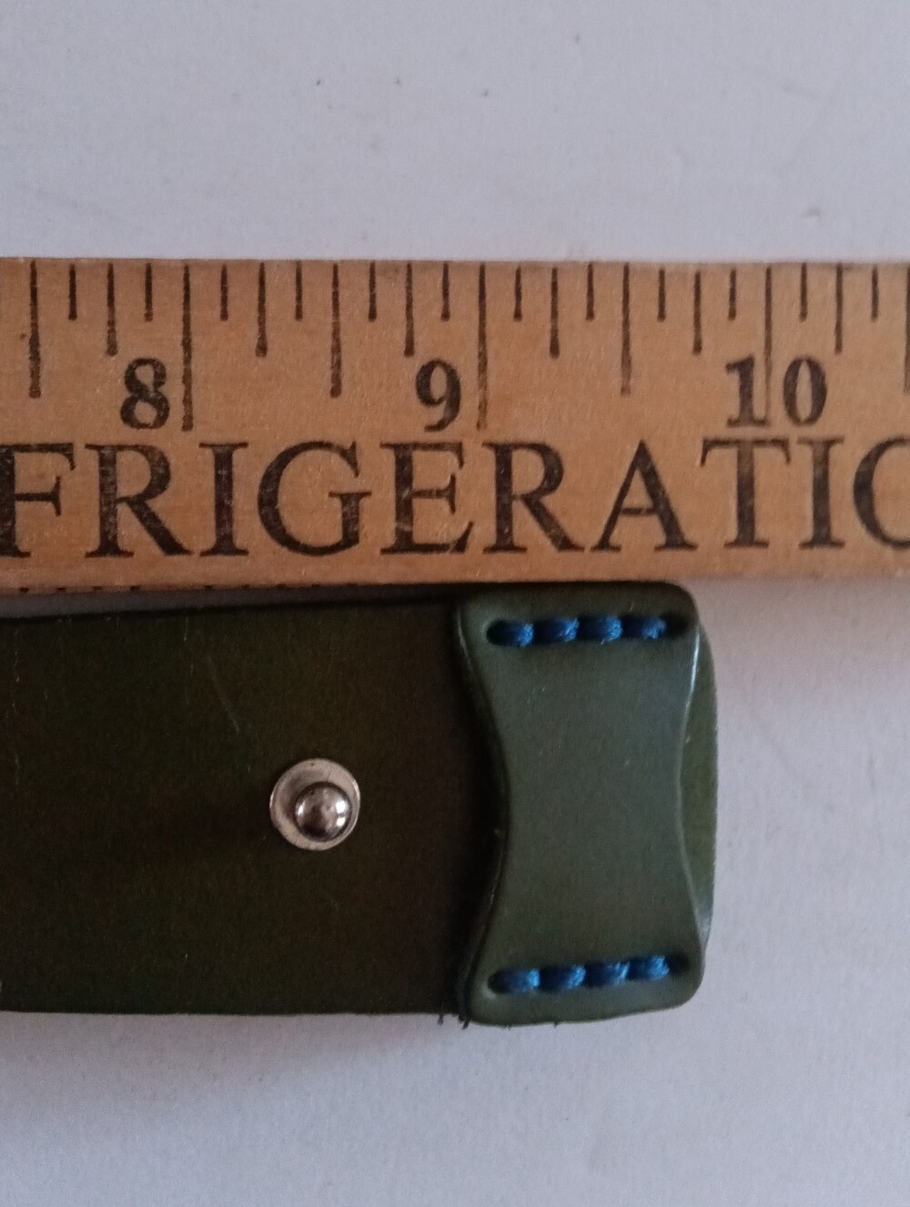 Unisex Forest Green Leather Cuff Bracelet Blue Stitching Metallic Stud Closure - Picture 7 of 7